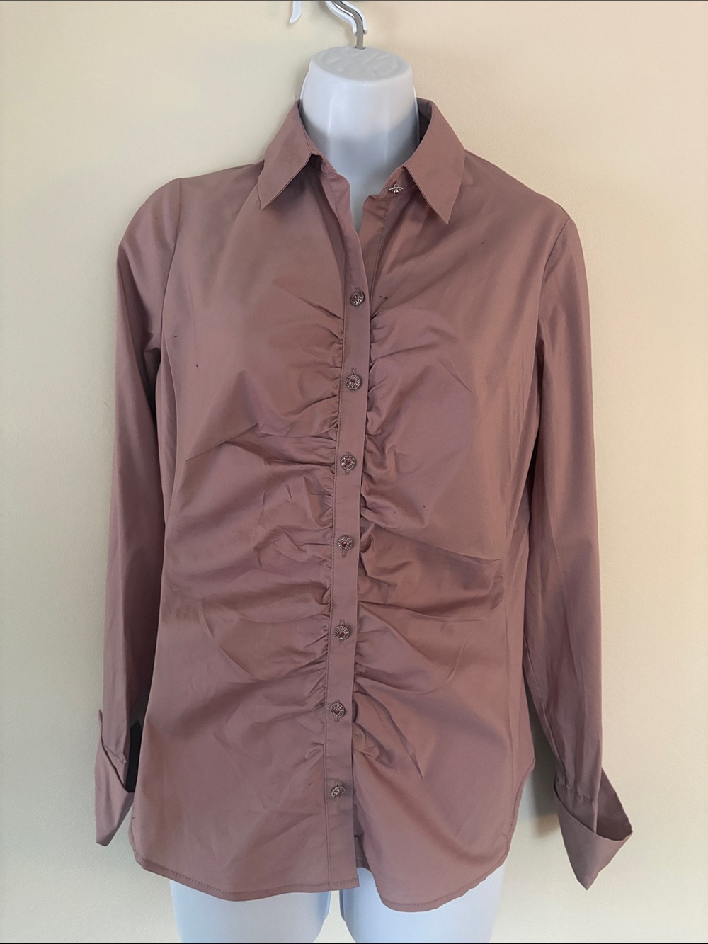 New York & Company Rose Mauve Ruched Button-Down Shirt